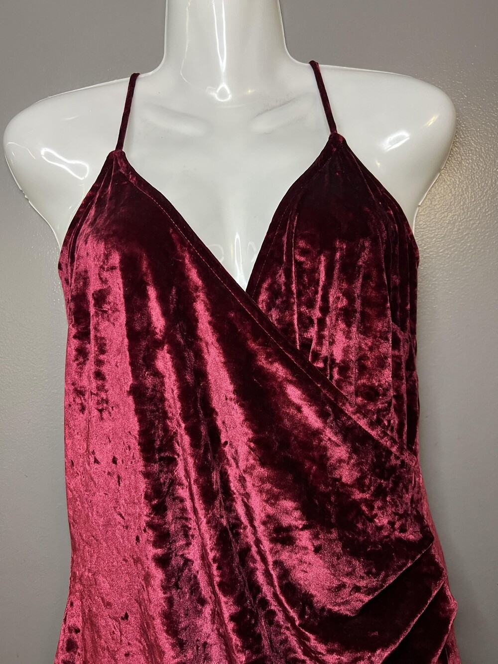 Revamped Dress Womens XL Burgundy Crushed Velvet Wrap Surplice Asymmetrical